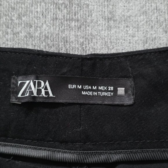 Zara Pants Womens M Black Balloon Cropped Button Hem Pleated Pockets Grunge Goth - Picture 3 of 16